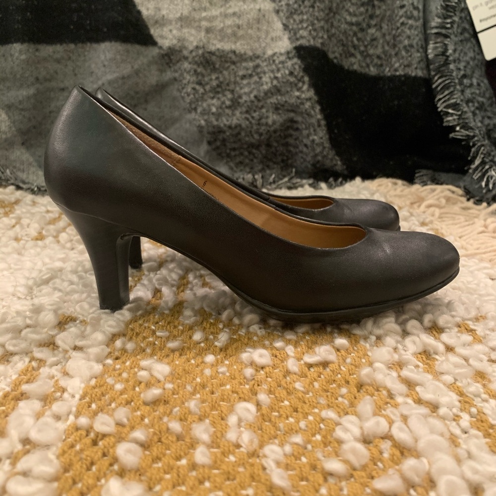 Black leather heels